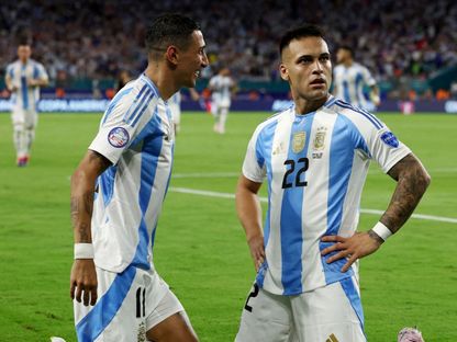 لاوتارو مارتينيز وأنخل دي ماريا في مباراة الأرجنتين وبيرو بكوبا أميركا 2024 - Reuters