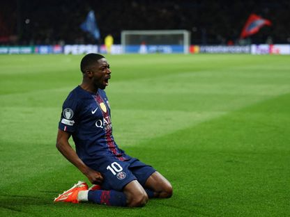 عثمان ديمبيلي مهاجم باريس سان جيرمان يحتفل بهدفه الأول في مرمى بايرن ميونيخ بدوري أبطال أوروبا - 28 أبريل 2026 - Reuters