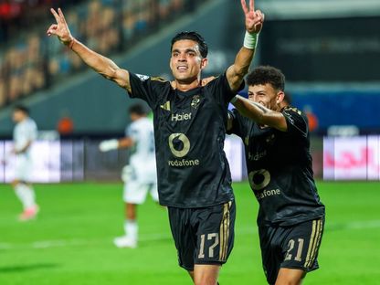 أشرف بن شرقي مهاجم الأهلي المصري يحتفل بعد تسجيله هدفاً في شباك زد - 28 أغسس 2026 - facebook/alahly