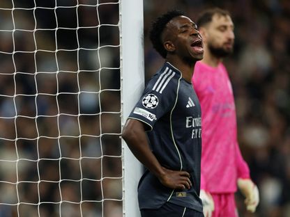 فينيسيوس جونيور لاعب ريال مدريد خلال مواجهة مانشستر سيتي الإنجليزي بدوري أبطال أوروبا - 17 مارس 2026 - REUTERS