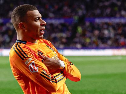 كيليان مبابي يحتفل بثنائية في مباراة ريال مدريد وبلد الوليد في الليغا 25-1-2025 - Realmadrid/x