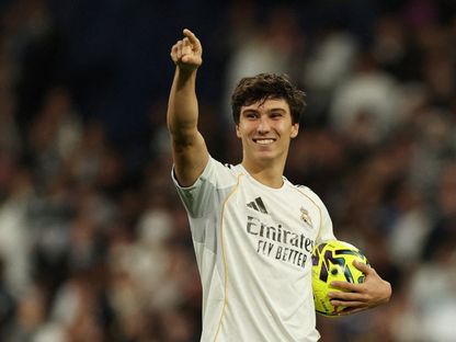 غونزالو غارسيا يحتفل بهدفه مع ريال مدريد أمام ريال بيتيس بالدوري الإسباني - 4 يناير 2026 - Reuters