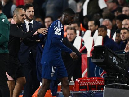 عثمان ديمبيلي لاعب باريس سان جيرمان بعد استبداله أمام أرسنال في ذهاب نصف نهائي دوري أبطال أوروبا - 29 أبريل 2025 - Reuters