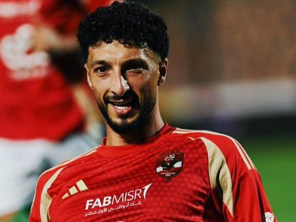 وسام أبو علي مهاجم الأهلي المصري يحتفل بعد تسجيله هدفاً في فاركو - 28 مايو 2025 - FACEBOOK/ALAHLY