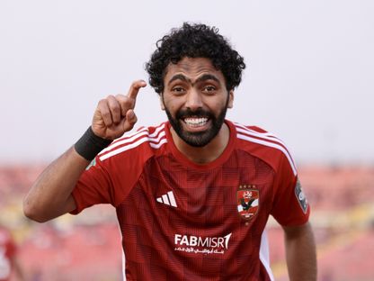 حسين الشحات لاعب الأهلي يحتفل بهدفه في باك ميدياما الغاني في دوري أبطال إفريقيا - 23 فبراير 2024 - AFP