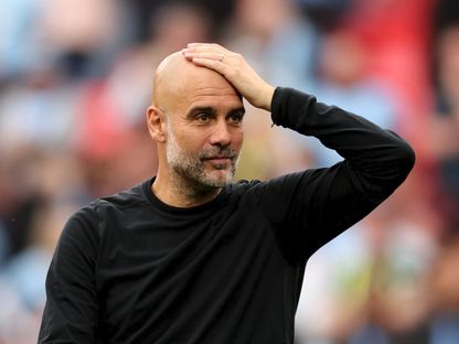 مدرب مانشستر سيتي بيب غوارديولا بعد الفوز على نوتنغهام فورست في نصف نهائي كأس الاتحاد الإنجليزي - 27 أبريل 2025 - Reuters