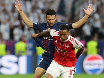 غونسالو راموس وغابرييل في نهائي دوري أبطال أوروبا بين باريس سان جيرمان وأرسنال - 30 مايو 2026 - Reuters