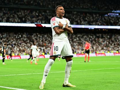 كيليان مبابي يحتفل بهدفه في مباراة ريال مدريد وريال سوسيداد بالدوري الإسباني - 26 أغسطس 2026 - Reuters