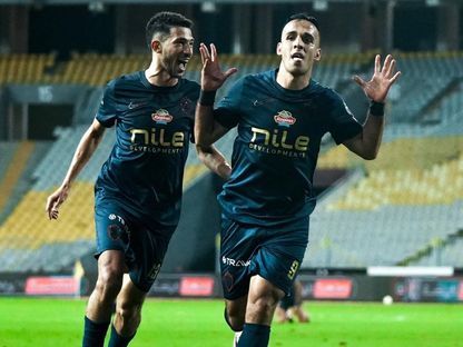 ناصر منسي مهاجم الزمالك يحتفل بهدفه الأول في مرمى المصري في الدوري المصري الممتاز - 5 أبريل 2026 - X/@ZSCOfficial