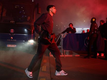 أشرف حكيمي لاعب باريس سان جيرمان يصل إلى الملعب قبل مباراة تشيلسي في دوري أبطال أوروبا - 11 مارس 2026 - Action Images via Reuters