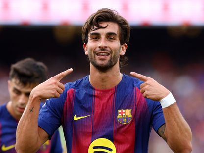 لاعب برشلونة فيران توريس يحتفل بالتسجيل ضد إسبانيول في الدوري الإسباني - 11 أبريل 2026 - Reuters