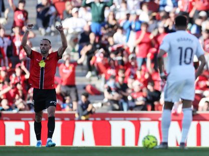 فيدات موريكي يحتفل بهدفه في مباراة ريال مايوركا وريال مدريد بالدوري الإسباني - 4 أبريل 2026 - Reuters