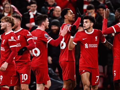 احتفالات ليفربول بهزيمة تشيلسي 4-1 في الدوري الإنجليزي 31-1-2024 - liverpool/x