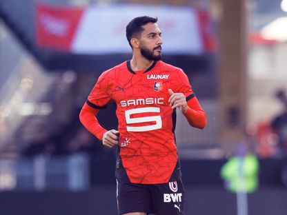 الأردني موسى التعمري مهاجم ستاد رين بعد تسجيله هدفا في شباك لوهافر - 13 أبريل 2025 - X/Ligue1_Arab