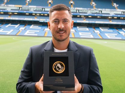 نجم تشيلسي السابق إيدن هازارد بعد انضمامه لقاعة مشاهير الدوري الإنجليزي الممتاز - 29 أكتوبر 2025 - X@ChelseaFC