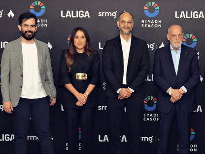 مراسم توقيع شراكة بين شركة "ثمانية" ورابطة الدوري الإسباني برعاية موسم الرياض في لندن - 17 يوليو 2025 - X@Turki_alalshikh