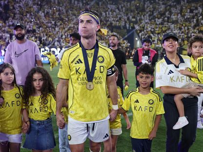 كريستيانو رونالدو مع أسرته بعد إحراز النصر لقب الدوري السعودي - 21 مايو 2026 - REUTERS