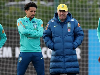 مدرب البرازيل كارلو أنشيلوتي وماركينيوس خلال التدريبات - 13 نوفمبر 2025 - Reuters