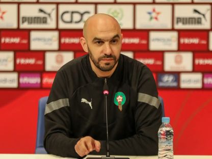 وليد الركراكي مدرب منتخب المغرب في مؤتمر صحفي - 13 مارس 2023 - twitter/EnMaroc