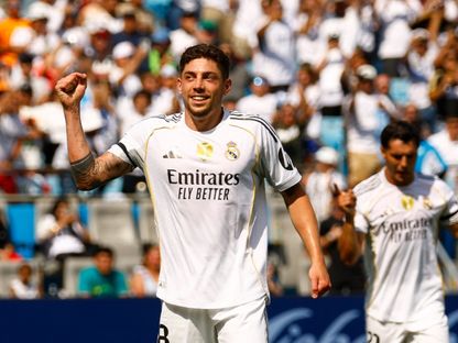 فيديريكو فالفيردي يحتفل بتسجيله هدفاً لريال مدريد في مرمى باتشوكا بكأس العالم للأندية 2025 - 22 يونيو 2025 - Reuters