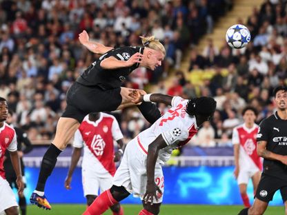 إيرلينغ هالاند من مباراة موناكو ومانشستر سيتي بدوري أبطال أوروبا - 1 أكتوبر 2025 - Reuters