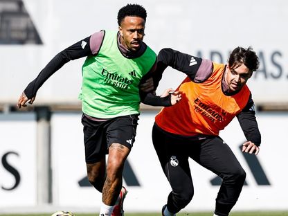 راؤول أسينسيو وإيدر ميليتاو في تدريبات ريال مدريد قبل مواجهة إلتشي بالدوري الإسباني - 13 مارس 2026 - X@realmadrid