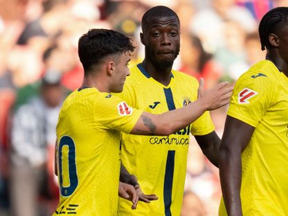 احتفال لاعبي فياريال بتسجيل هدف في مرمى أرسنال بمباراة ودية - 6 يوليو 2025 - X/@VillarrealCF