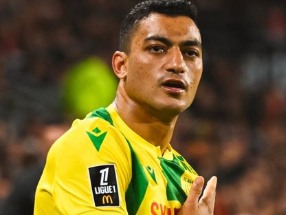 مصطفى محمد بعد تسجيله هدفاً لنانت في مرمى رين بالدوري الفرنسي - 18 أبريل 2025 - X/@FCNantes