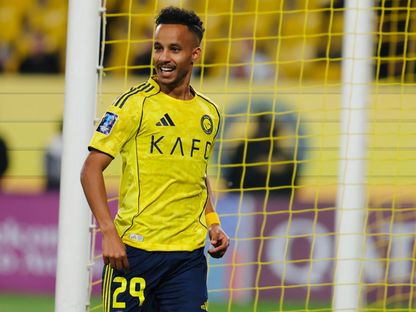 احتفال عبد الرحمن غريب مهاجم النصر بتسجيل هدف في مرمى أكارداخ بدوري أبطال آسيا 2 - 18 فبراير 2026 - X/@AlNassrFC