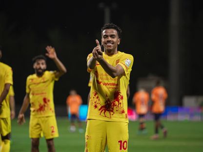 احتفال مصعب الجوير لاعب القادسية بتسجيل هدف في مرمى الفيحاء بالدوري السعودي - 9 مايو 2026 - X/@Alqadsiah