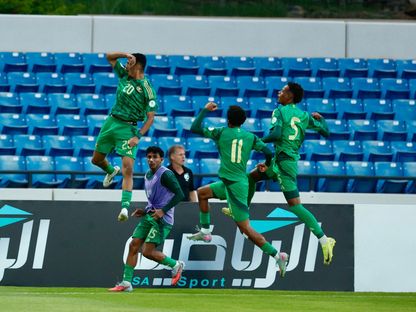 احتفال لاعبي السعودية بتسجيل هدف في مرمى قطر بكأس الخليج تحت 20 عاماً - 3 سبتمبر 2025 - X/@AGCFF