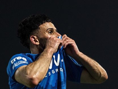احتفال سلطان مندش بتسجيل هدف للهلال في مرمى الخليج بالدوري السعودي - 5 مايو 2026 - X/@Alhilal_FC