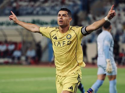 احتفال كريستيانو رونالدو نجم النصر بهدفه في مرمى الأخدود بالدوري السعودي - 11 أبريل 2026 - X/@AlNassrFC