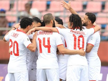 احتفال لاعبي تونس بتسجيل هدف في مرمى ليبيريا بتصفيات كأس العالم 2025 - 19 مارس 2025 - FB/@Équipe Nationale Tunisienne