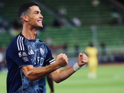 احتفال كريستيانو رونالدو نجم نادي النصر بهدفه في مرمى التعاون بالدوري السعودي - 29 أغسطس 2025 - X/@AlNassrFC