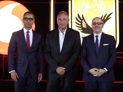 محمود الخطيب رئيس الأهلي المصري في حفل توقيع عقد رعاية تاريخي مع شركة فودافون - 28 يوليو 2026 - Ahly/facebook