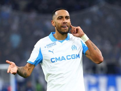 لاعب أولمبيك مارسيليا بيير إيمريك أوباميانغ يحتفل بالتسجيل ضد أولمبيك ليون في الدوري الفرنسي - 1 مارس 2026 - Reuters