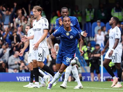 جواو بيدرو مهاجم تشيلسي يحتفل بهدفه في مرمى فولهام في الدوري الإنجليزي - 30 أغسطس 2025 - Action Images via Reuters