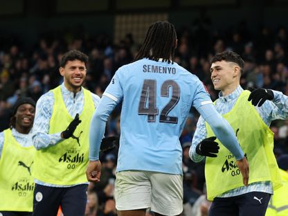 أنطوان سيمينيو لاعب مانشستر سيتي يحتفل بالتسجيل في أول مباراة - 10 يناير 2026 - Reuters