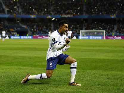 سالم الدوسري مهاجم الهلال السعودي يحتفل بعد تسجيل الهدف الثاني ضد فلامنغو في كأس العالم للأندية - 7 فبراير 2023 - REUTERS