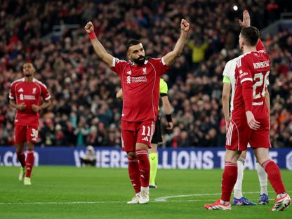 محمد صلاح يحتفل بالتسجيل مع ليفربول ضد كاراباغ في دوري أبطال أوروبا - 28 يناير 2026 - Reuters