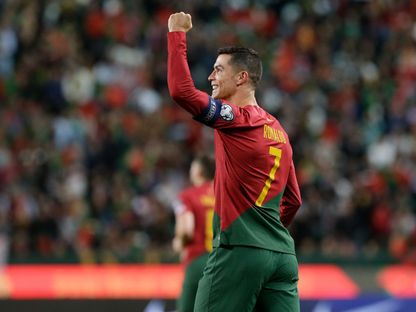 كريستيانو رونالدو قائد البرتغال يحتفل بعد التسجيل بمواجهة ليشتنشتاين في تصفيات يورو 2024 - 23 مارس 2023 - AFP