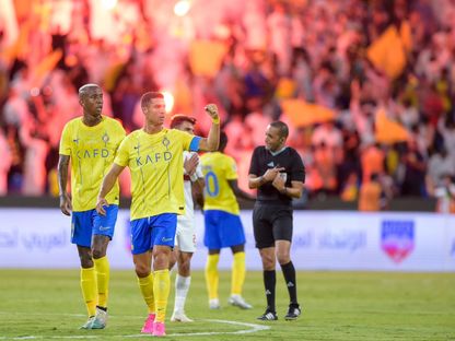النجم البرتغالي كريستيانو رونالدو قائد النصر السعودي يحتفل بهدفه في شباك الزمالك - 3 أغسطس 2023 - twitter/UAFAAC