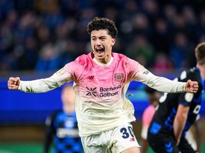 الجزائري إبراهيم مازا لاعب ليفركوزن يحتفل بهدفه في مرمى بادربورن في كأس ألمانيا - 29 أكتوبر 2025 - X/@bayer04fussball