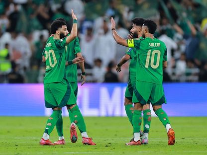 احتفال لاعبي منتخب السعودية بتسجيل هدف في مرمى أستراليا بتصفيات كأس العالم 2025 - 10 يونيو 2025 - Reuters