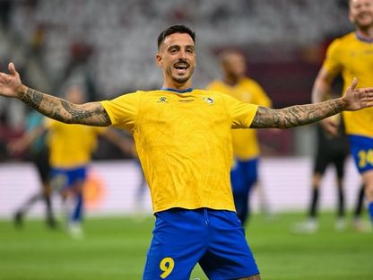 خوسيلو مهاجم الغرافة يحتفل بهدفه في مرمى الريان بنهائي كأس أمير قطر - 24 مايو 2025 - X/@ALGHARAFACLUB