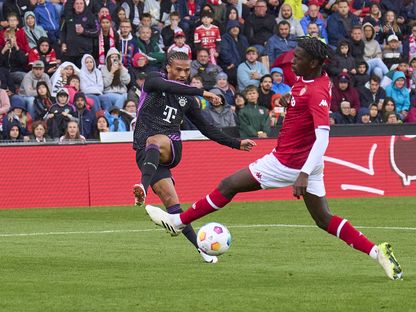 ليروي ساني لحظة تسجيله هدفاً في شباك نادي موناكو - twitter/@FCBayern