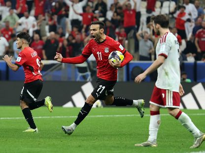 ميدو جابر يحتفل بهدف مصر أمام الإمارات في كأس العرب - 6 ديسمبر 2025 - Reuters