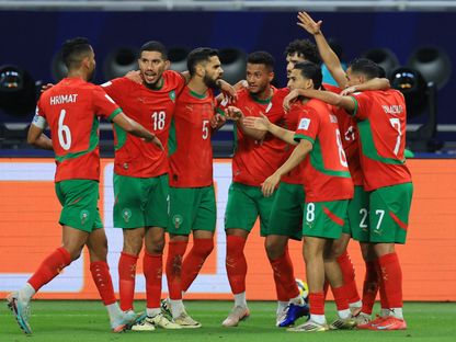 احتفال لاعبي المغرب بتسجيل هدف في مرمى سوريا بربع نهائي كأس العرب - 11 ديسمبر 2025 - Reuters