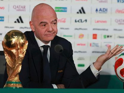 جياني إنفانتينو رئيس فيفا خلال مؤتمر تقديمي لنهائيات كأس العالم قبل الحفل الافتتاحي في المكسيك - 10 يونيو 2026 - reuters